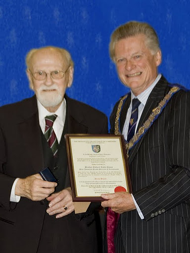 W. Bro. Jones receiving his 60 year Certificate from V.W. Jeffrey Gillyon ProvDGM